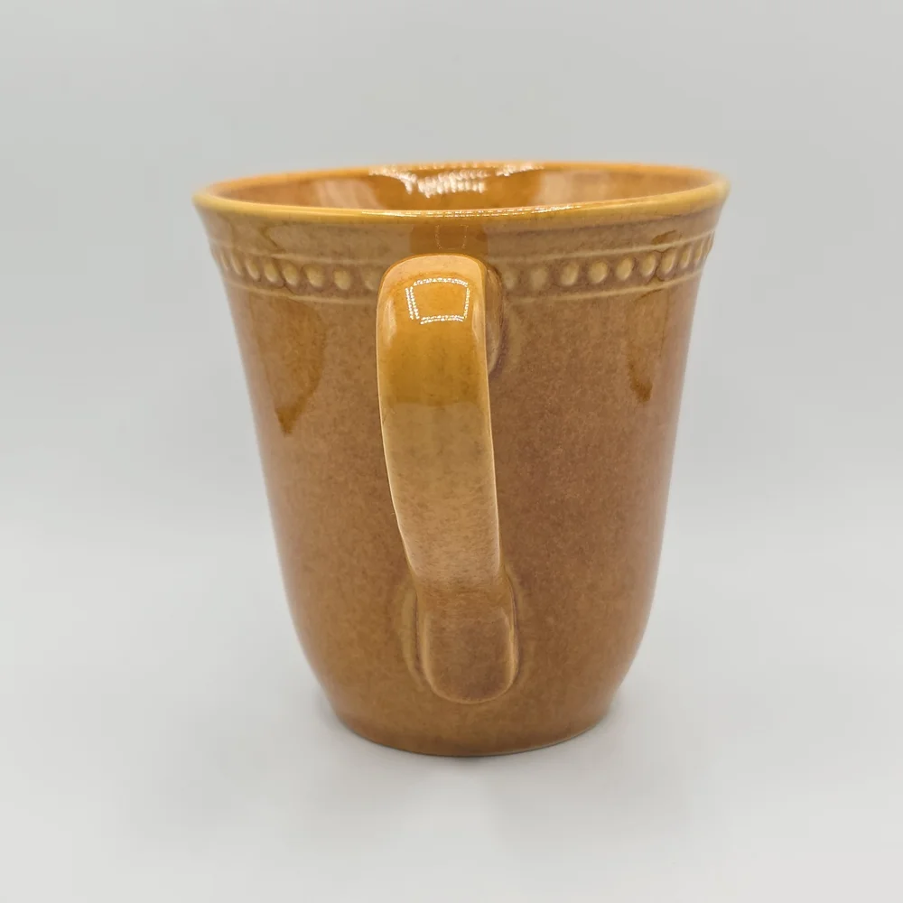 Pier 1 Imports Spice Route Ginger Stoneware Coffee Mug Beaded Rim Yellow Mustard